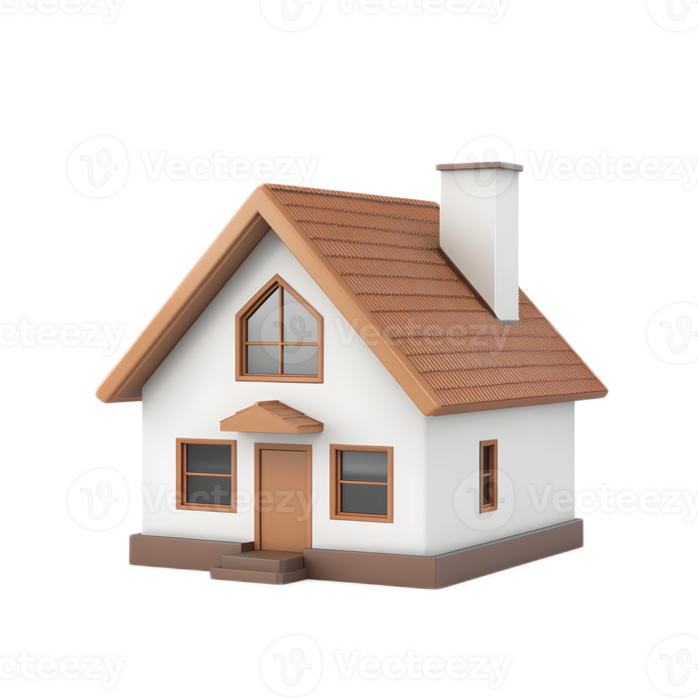 3D Rendered Wooden Cottage House with Mortgage Loan Symbol on White Background png