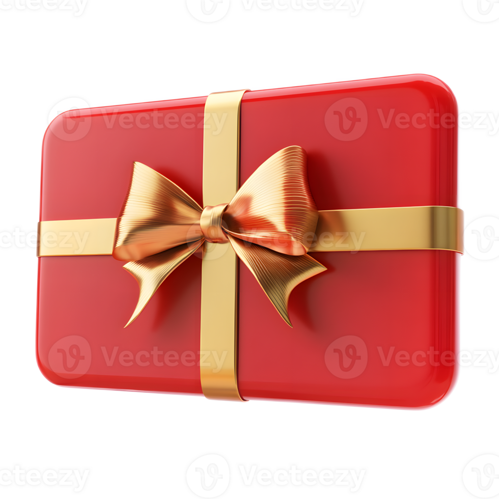 Captivating Red Gift Box with Golden Ribbon Bow on White Background png