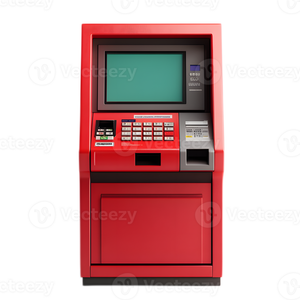 Automated Cash Withdrawal ATM Machine with Red and Green Interface png