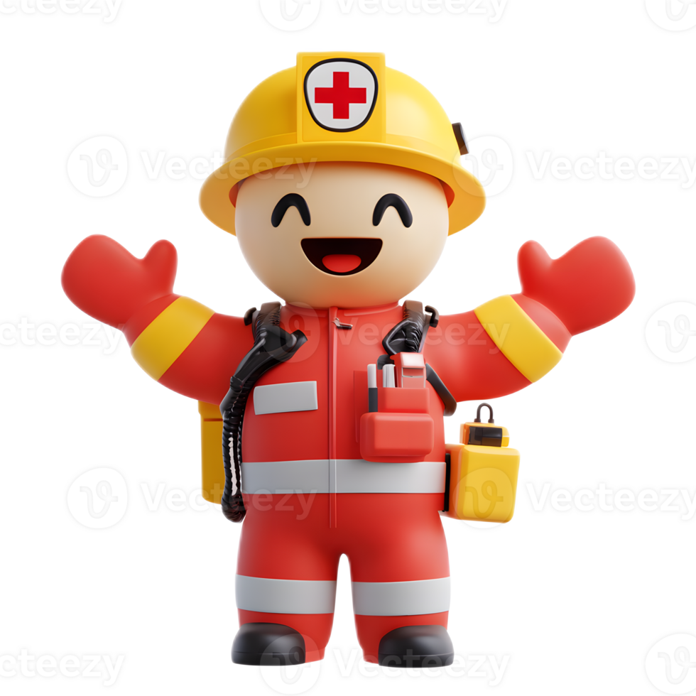 Cheerful 3D Rendered Emergency Responder Emoji Figure on White Background png