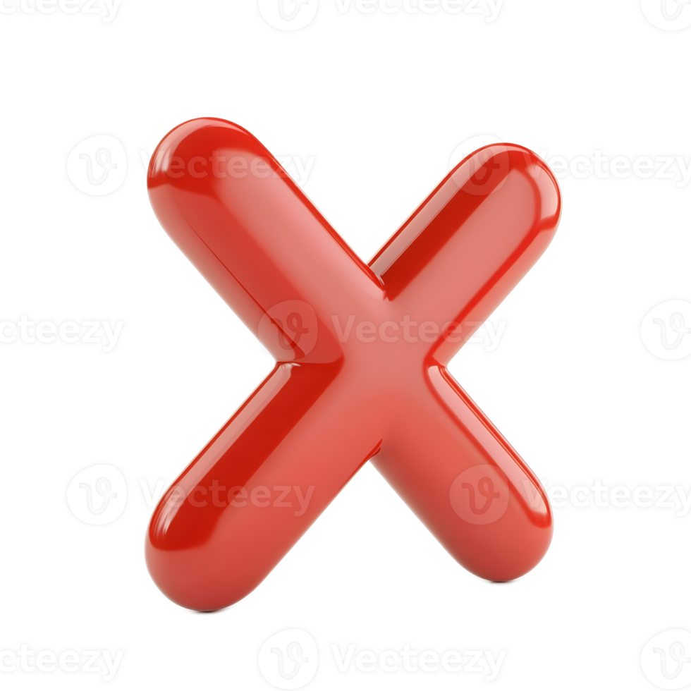 3D Rendered Red X Symbol Isolated on White Background png