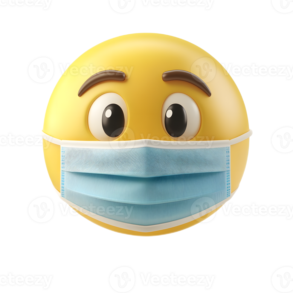 3D Rendered Emoji Face with Medical Mask Isolated on White Background png