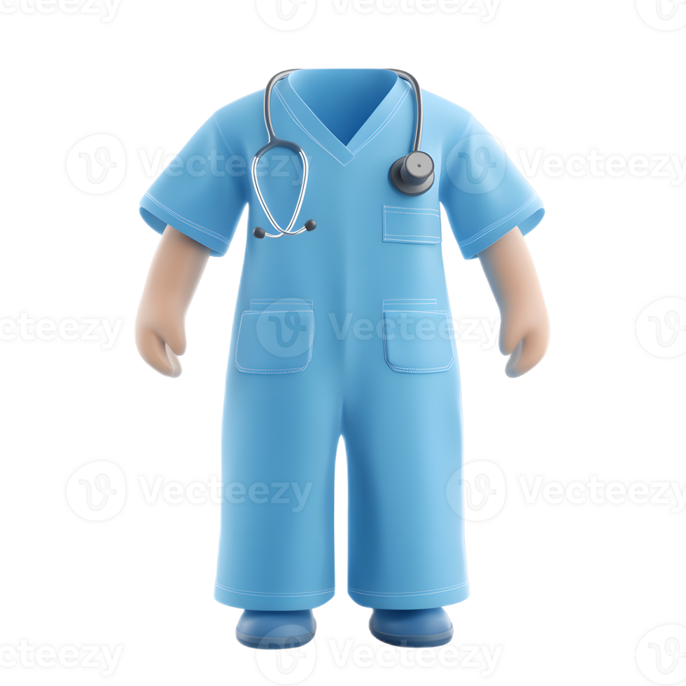 Blue Medical Scrubs Uniform Emoji Isolated on White Background 3D Render png