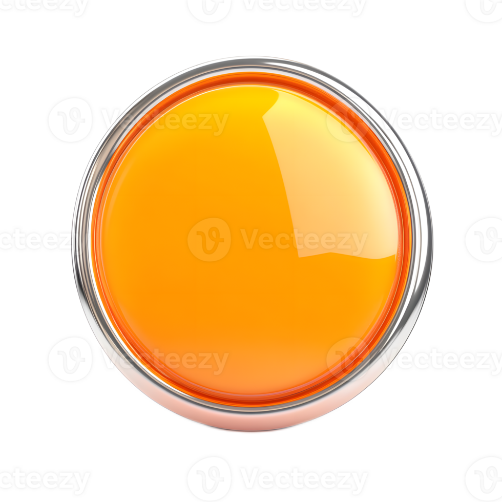 Bright Orange Glossy 3D Button Isolated on White Background png