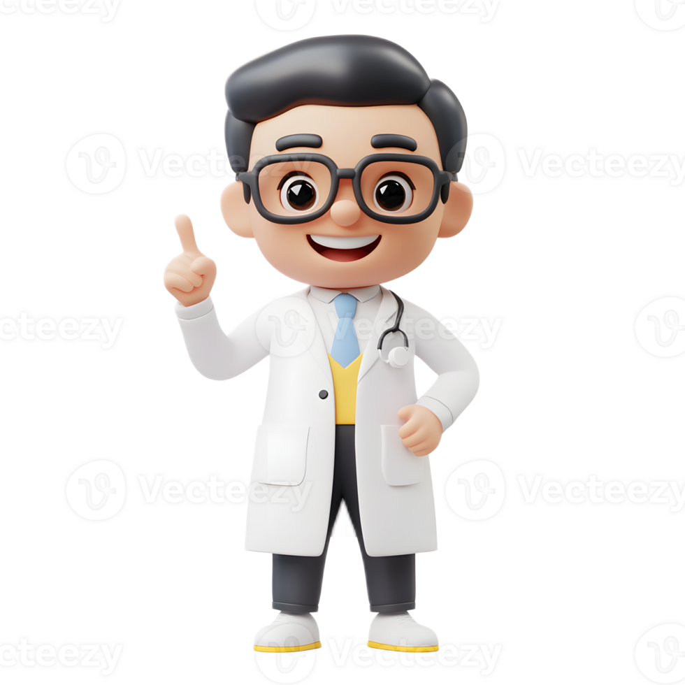 Cheerful Male Scientist Character in 3D Render with Thumbs Up Gesture on White Background png