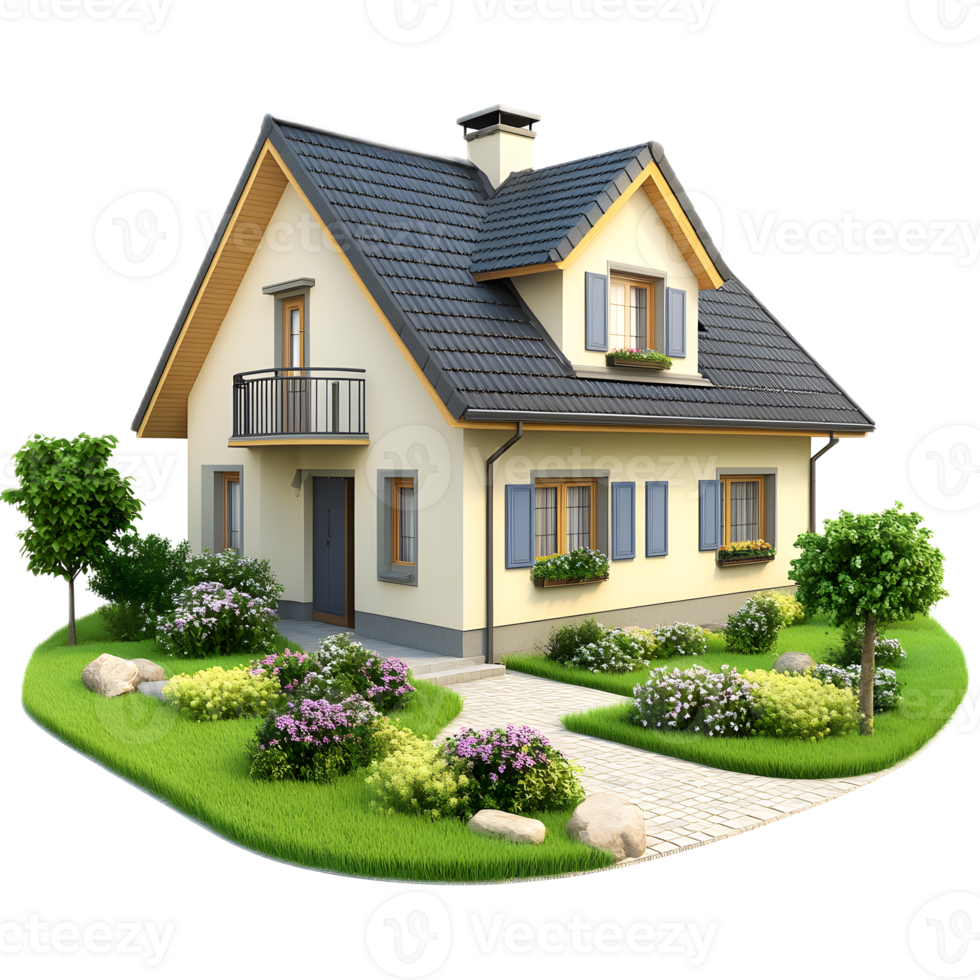 Charming House with Well Manicured Garden Nestled in Lush Greenery png