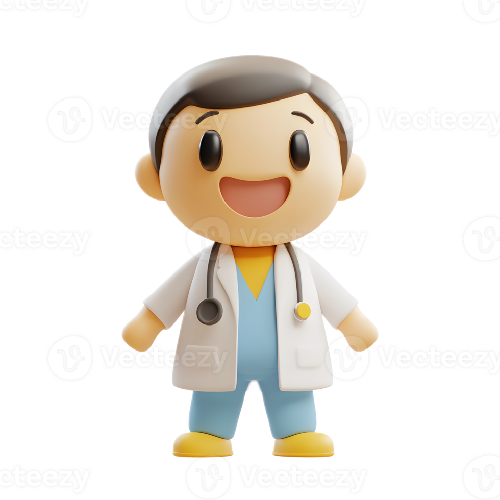 Friendly 3D Rendering of Smiling Healthcare Consultant Emoji Isolated on White Background png