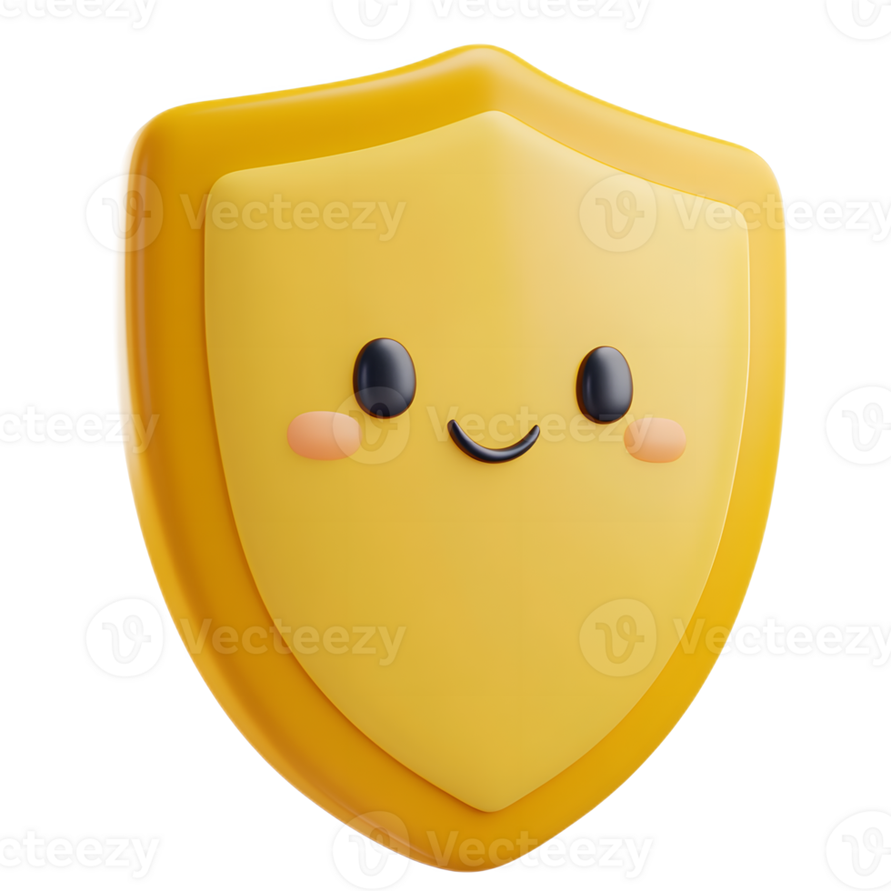 Cheerful 3D Rendered Yellow Shield Emoji Icon for Security and Protection Concepts png