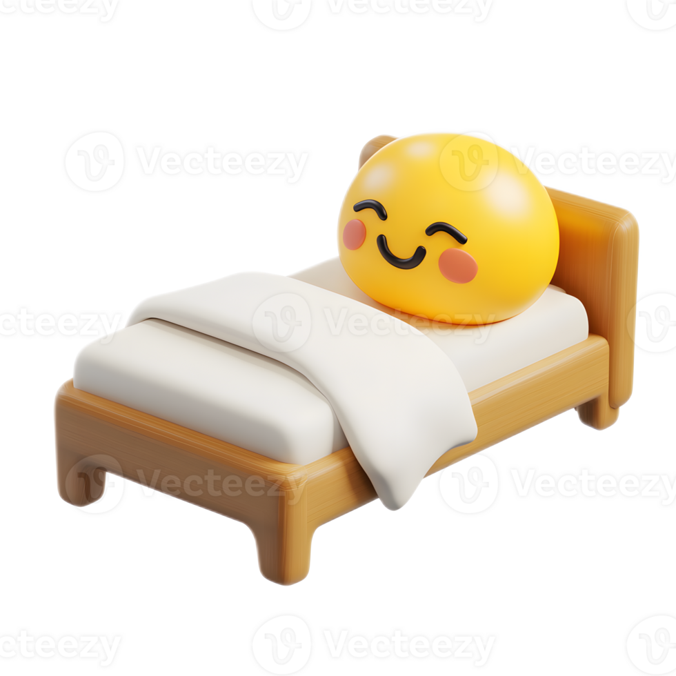 Cheerful Bed Emoji Cozy 3D Render of Smiling Bedding Icon on White Background png