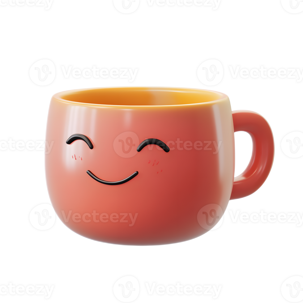 Cheerful Ceramic Mug with Smiling Emoji Design Soothing Hot Tea Drink for Wellness and Comfort png