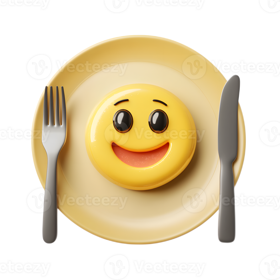 Cheerful Dining Emoji Plate with Utensils on White Background png