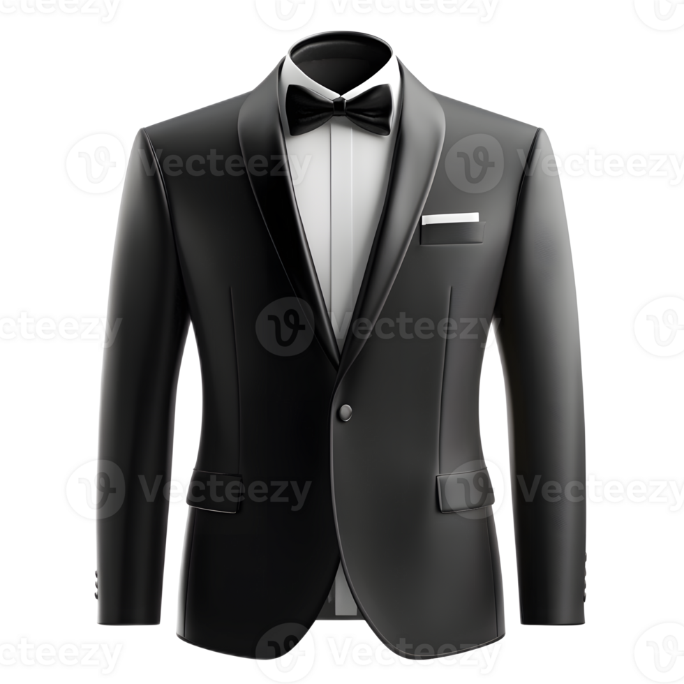 Elegant Black Suit Tuxedo with Bow Tie Isolated on White Background png