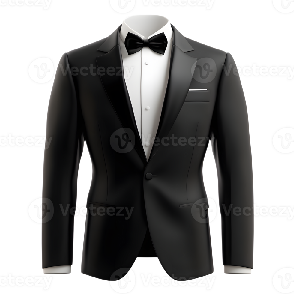Elegant Black Tuxedo Suit with White Bowtie on White Background png