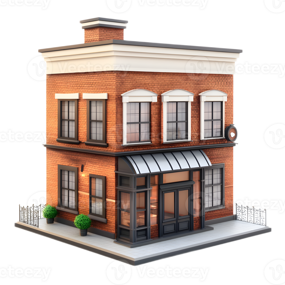 Elegant Brick Building with Storefront Facade and Classic Architectural Elements png