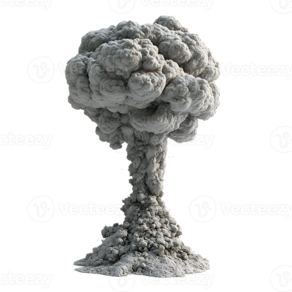 Dramatic 3D Render of Radioactive Explosion Mushroom Cloud against White Background png
