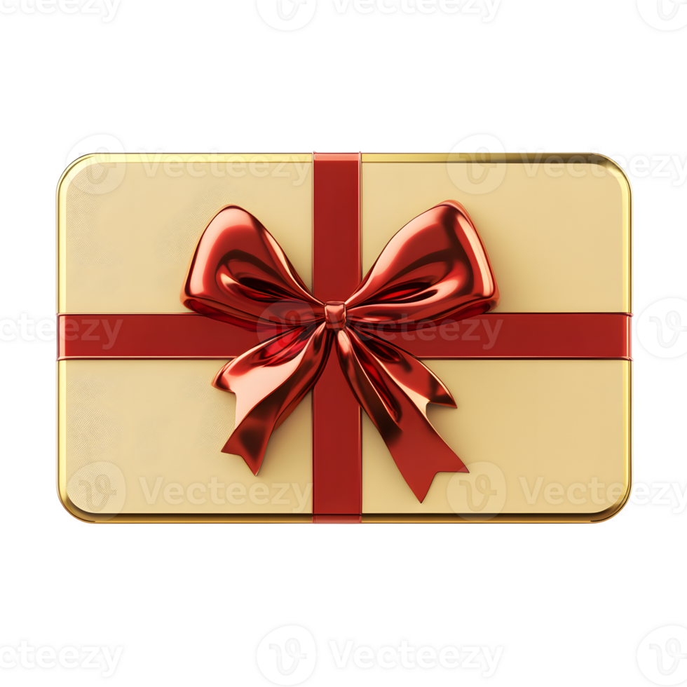 Festively Wrapped Golden Gift Box with Red Bow on Plain Background png