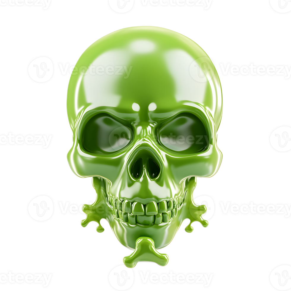 Glossy Green 3D Skull Toxic Symbol Emoji Isolated on White Background png
