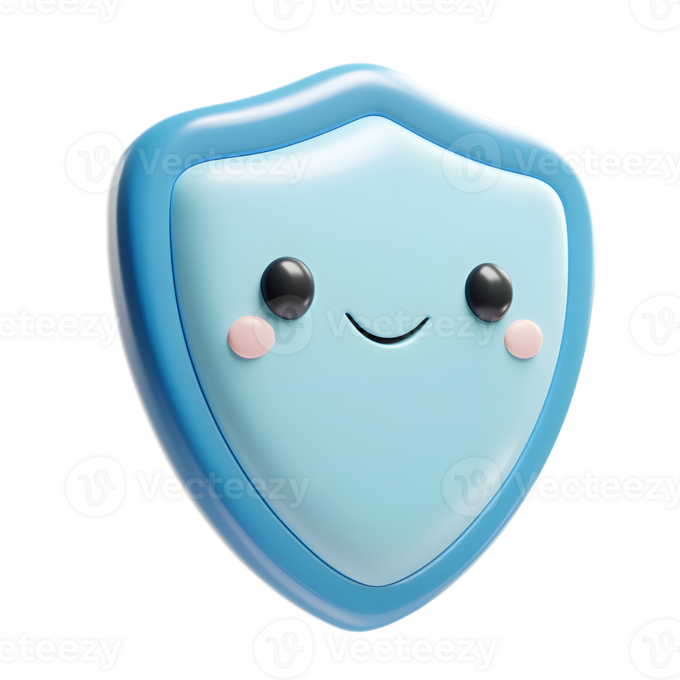 Cute 3D Rendered Smiling Shield Emoji Icon Symbolizing Protection and Immunity png