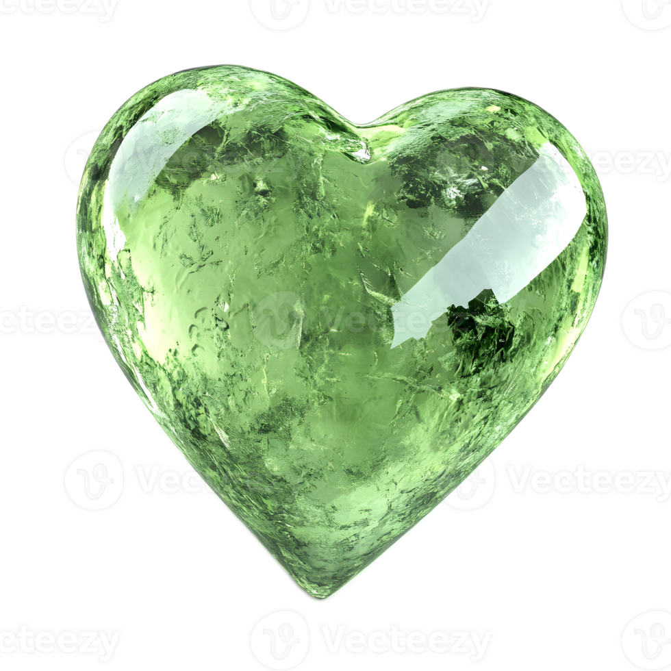Green Translucent Heart Shaped Gemstone 3D Render On White Background png