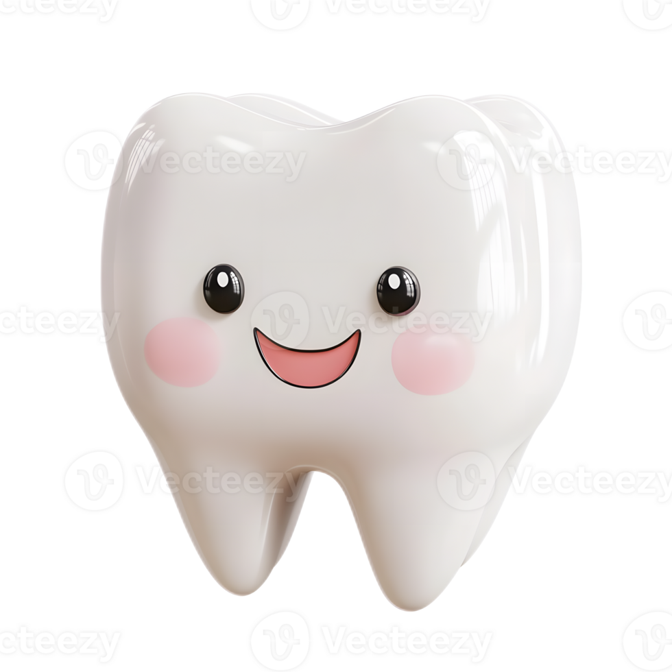 Cute 3D Rendered Tooth Emoji Mascot on White Background png