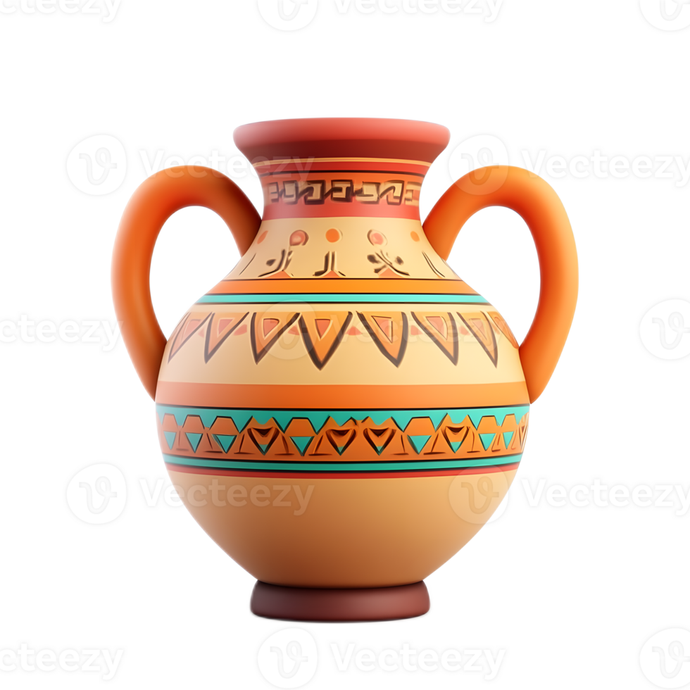 Decorative Terracotta Amphora Vase with Colorful Abstract Patterns in Isolated Background png
