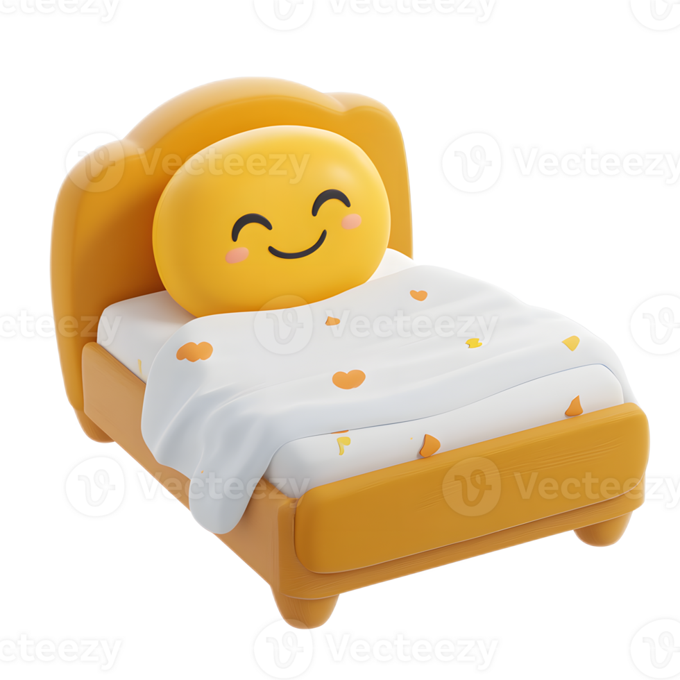 Cute Smiling Emoji Bed Isolated on White Background 3D Render png