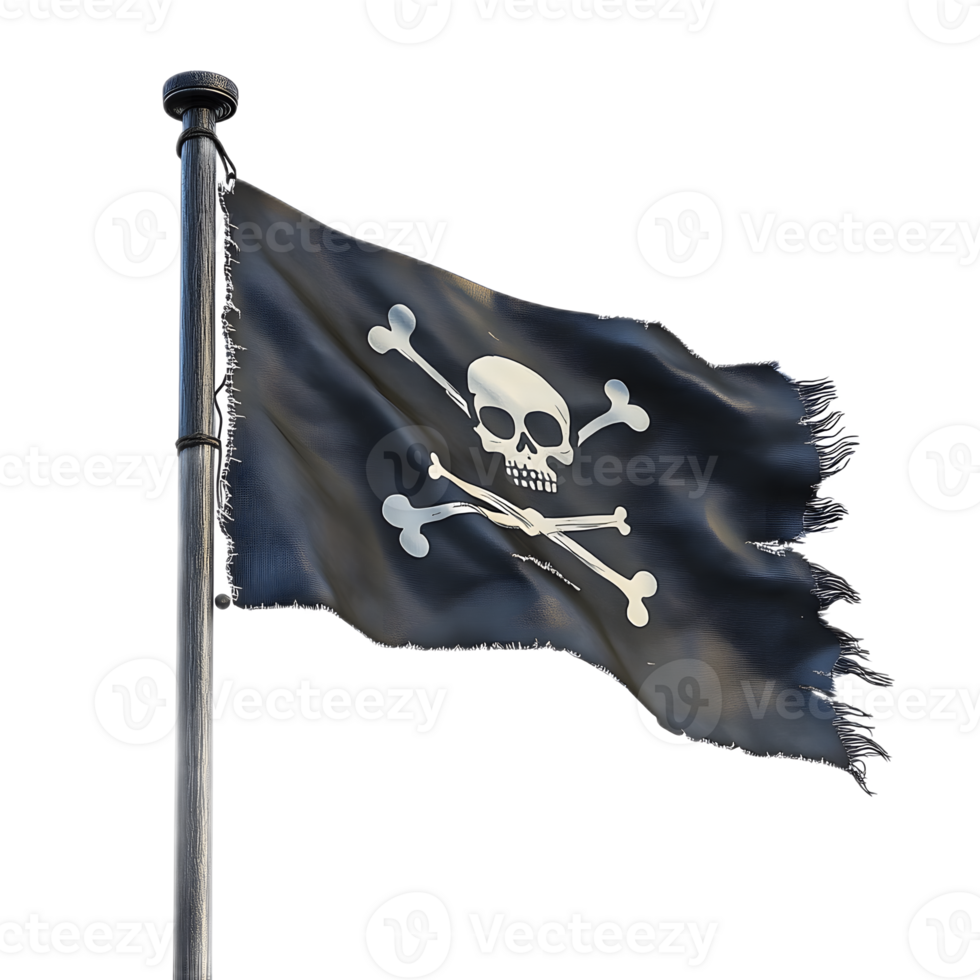 Dark Pirate Flag with Skull and Crossbones Isolated on White Background png