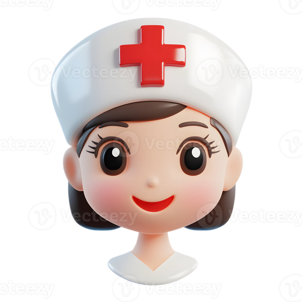 Cheerful Nurse Cap Emoji 3D Render on White Background png