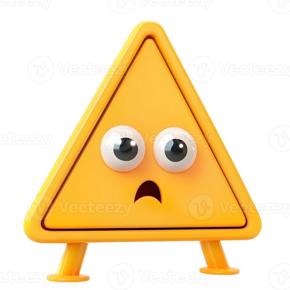 Cute 3D Render of Warning Triangle Symbol on White Background png