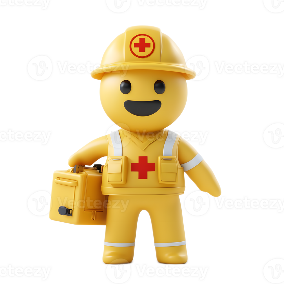 Emoji Style 3D Render of Emergency Responder Character Isolated on White Background png