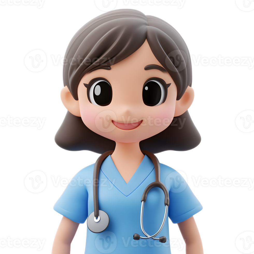 Friendly 3D Cartoon of Female Hospital Receptionist in Uniform png
