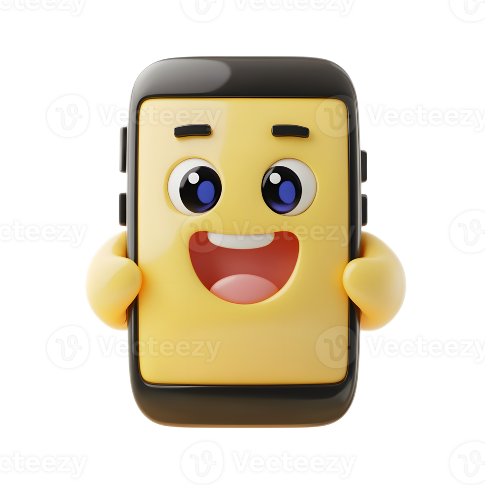 Cheerful 3D Rendered Smartphone Emoji Icon Isolated on White Background png