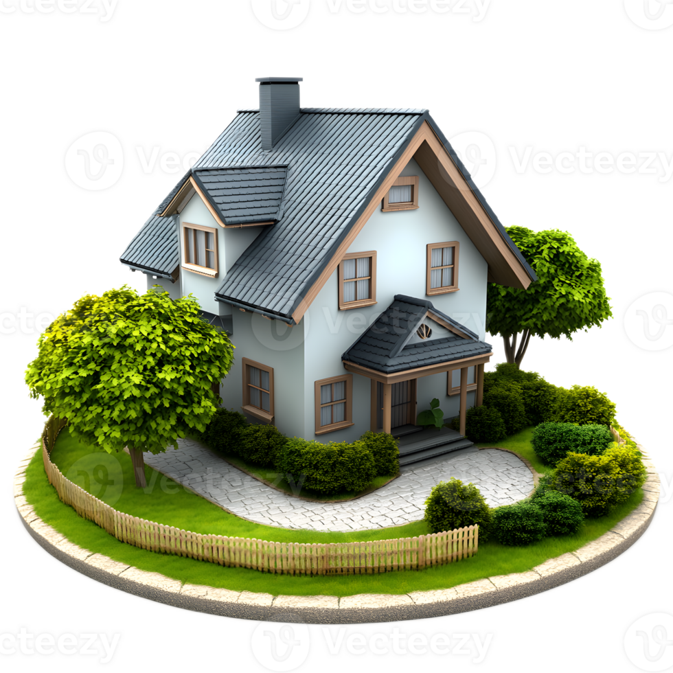Cozy Residential House with Well Manicured Garden in Countryside Landscape png