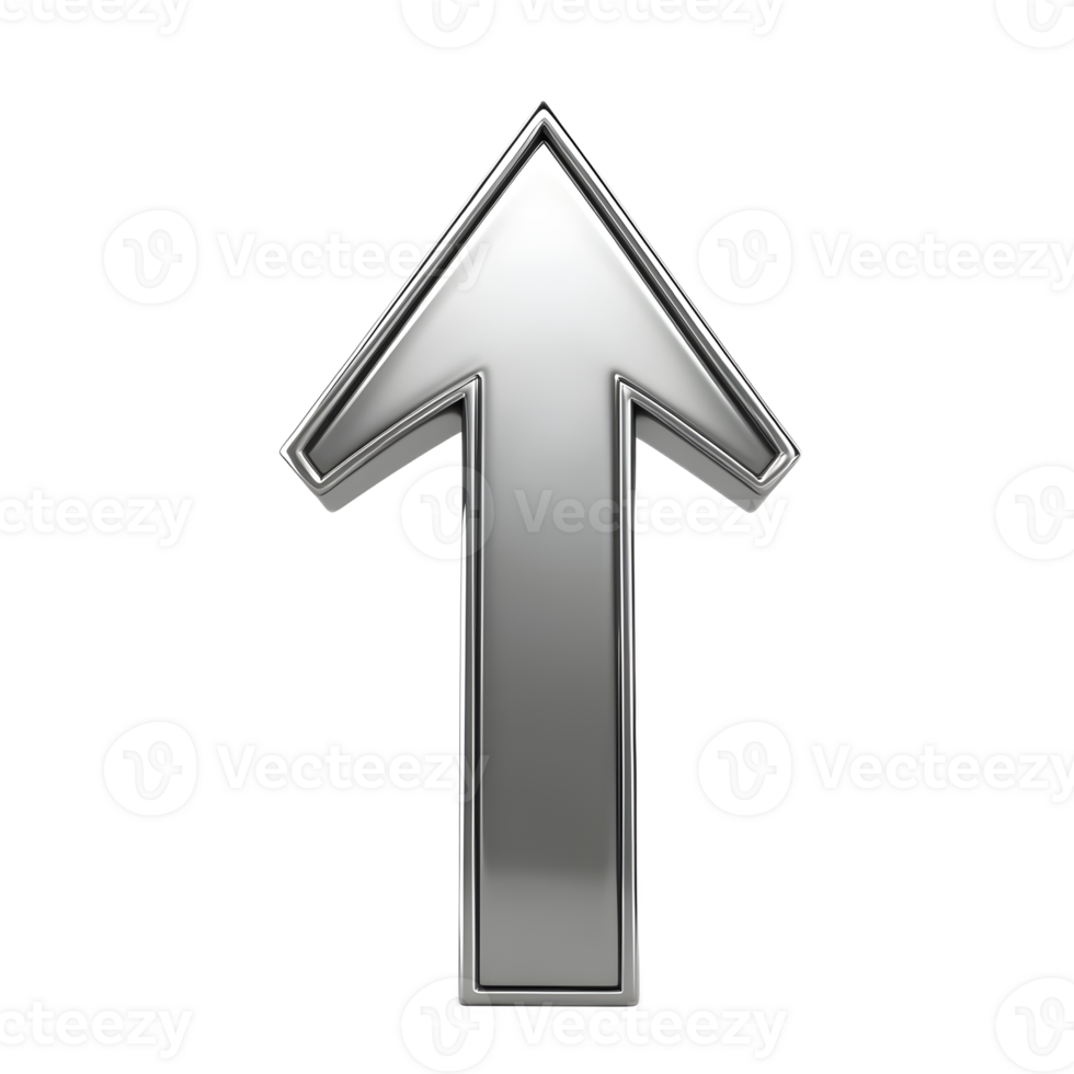 Metallic 3D Up Arrow Symbol Pointing Forward Direction png