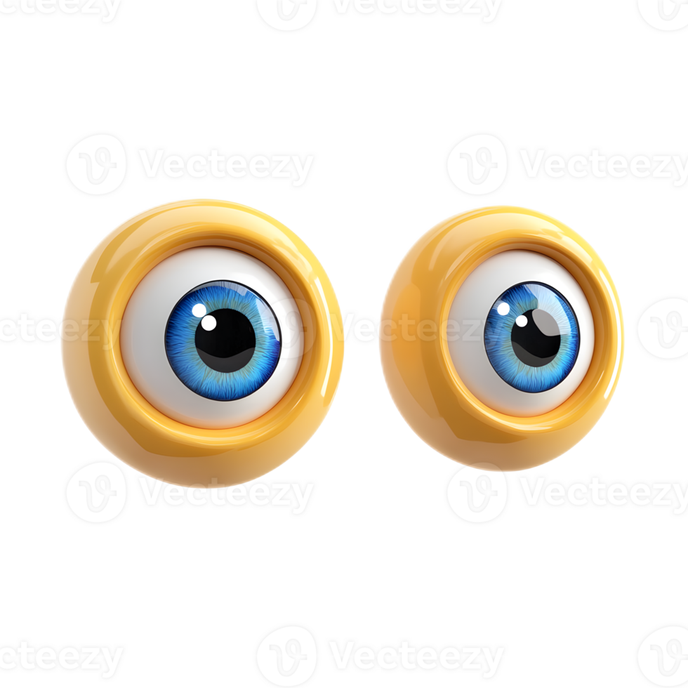 Pair of Isolated 3D Rendered Cartoon Emoji Eyes with Blue Irises on White Background png