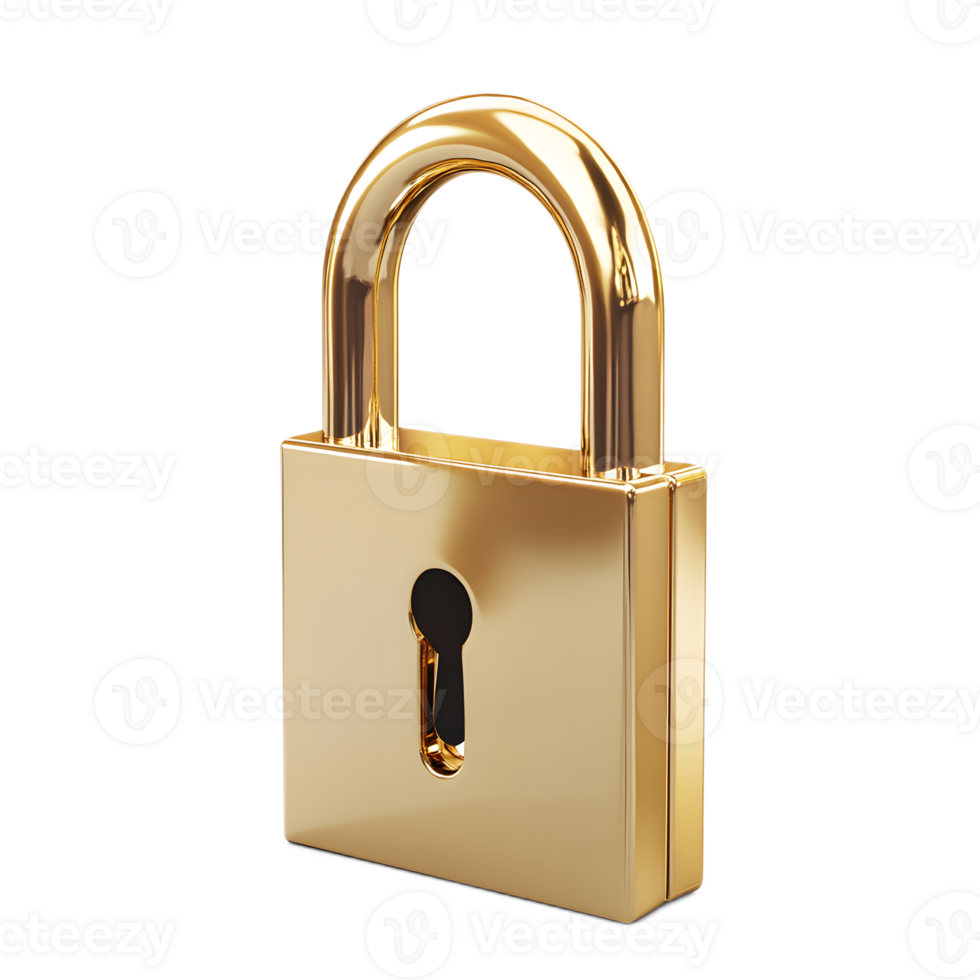 Secure Golden Padlock Protecting Digital Payment Transactions on White Background png