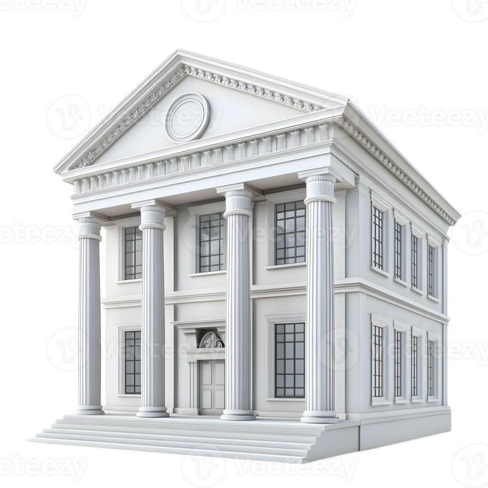 Majestic Neoclassical Bank Building with Ornate Facade and Columns on White Background png