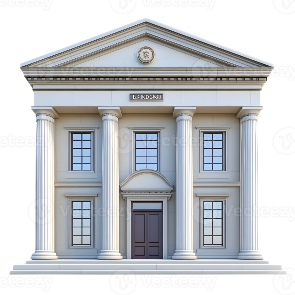Majestic Neoclassical Bank Building with Columns and Pediment png