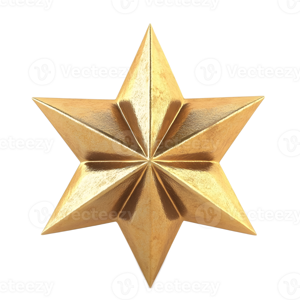 Shimmering Gold Metallic Six Pointed Star Ornament in Striking Geometric Design png