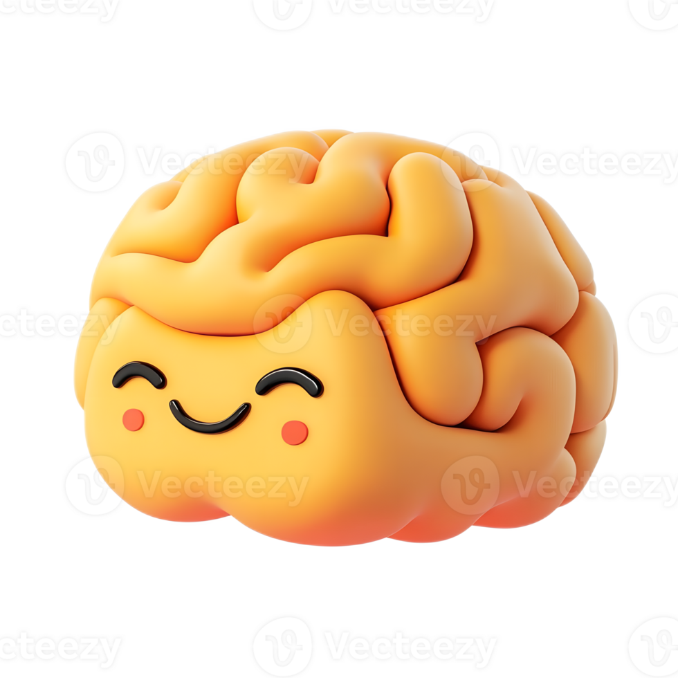 Playful 3D Brain Emoji Isolated on Plain White Background png
