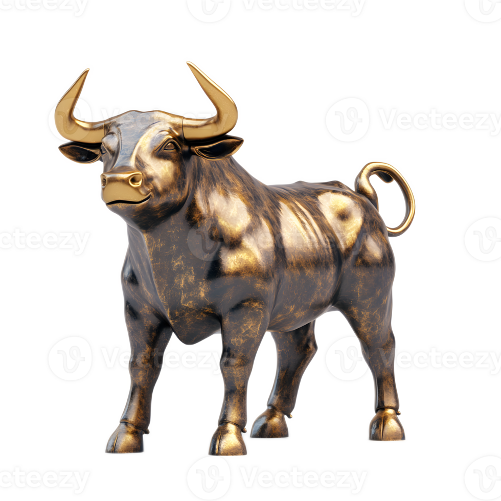 Powerful Bronze Bull Sculpture Symbolizing Bullish Market and Financial Growth png
