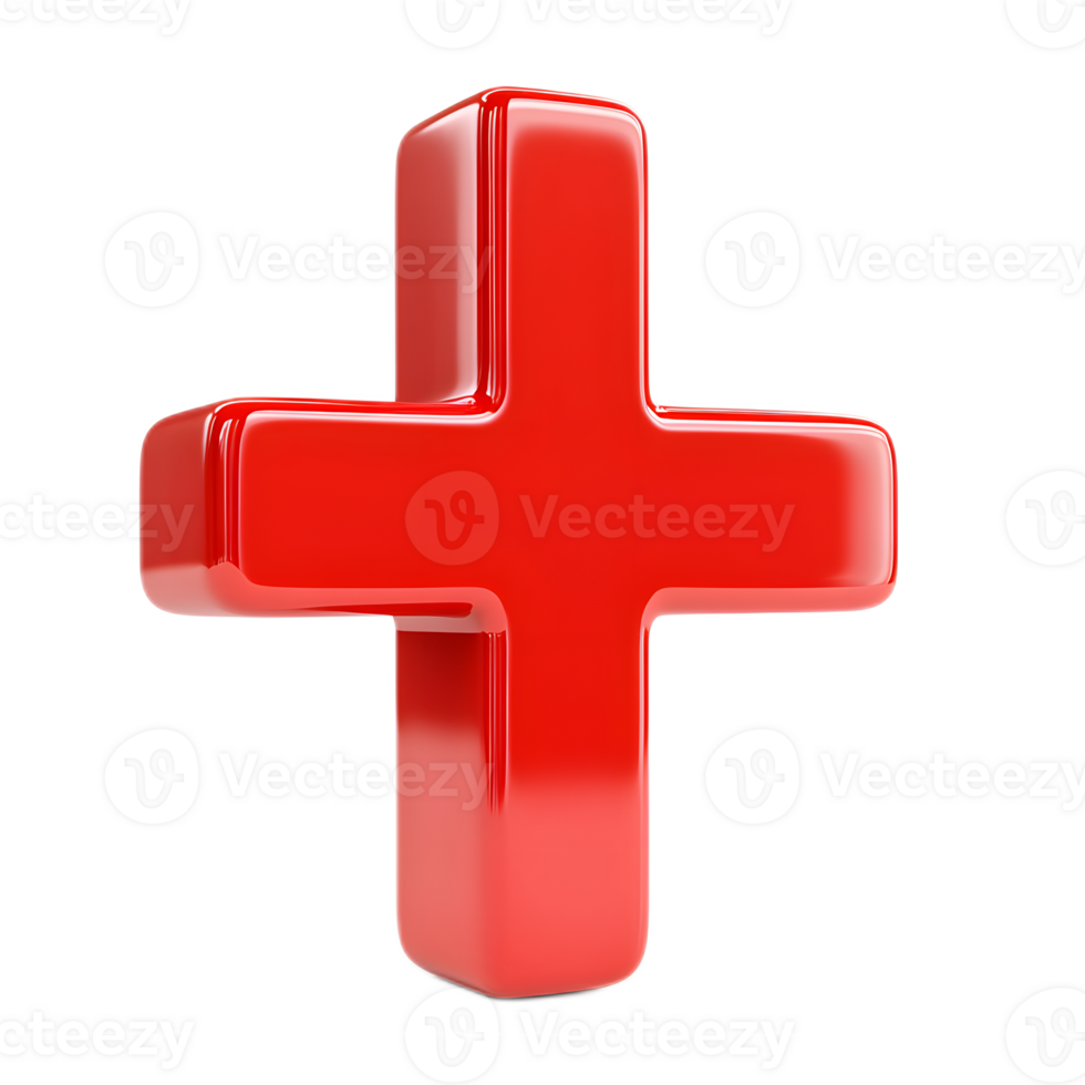 Red 3D Rendered Heavy Plus Sign Symbol for Medical Healthcare and Emergency Services png