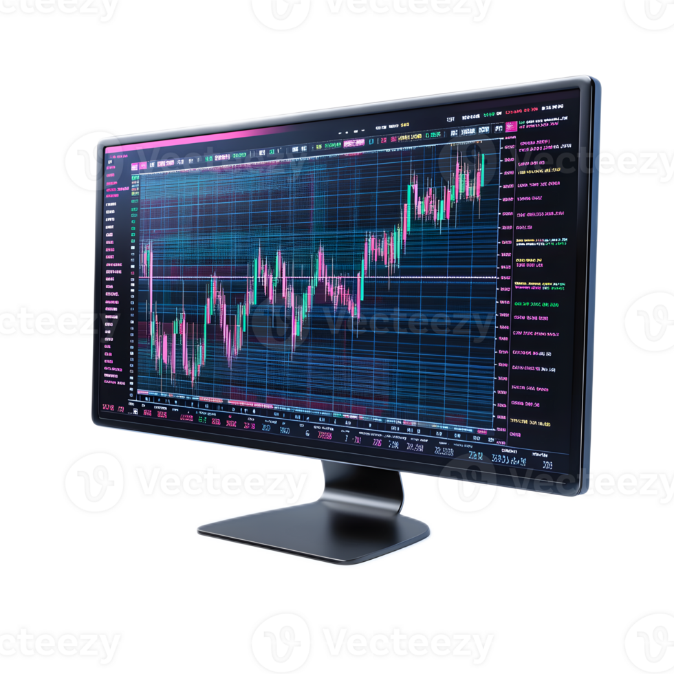 Online Trading Visualization on Computer Monitor Screen png