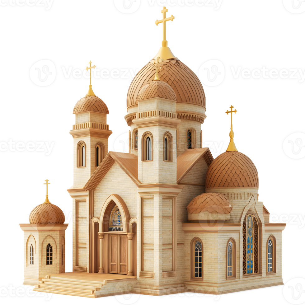 Ornate Orthodox Cathedral with Golden Domes and Spires in Architectural Cityscape png