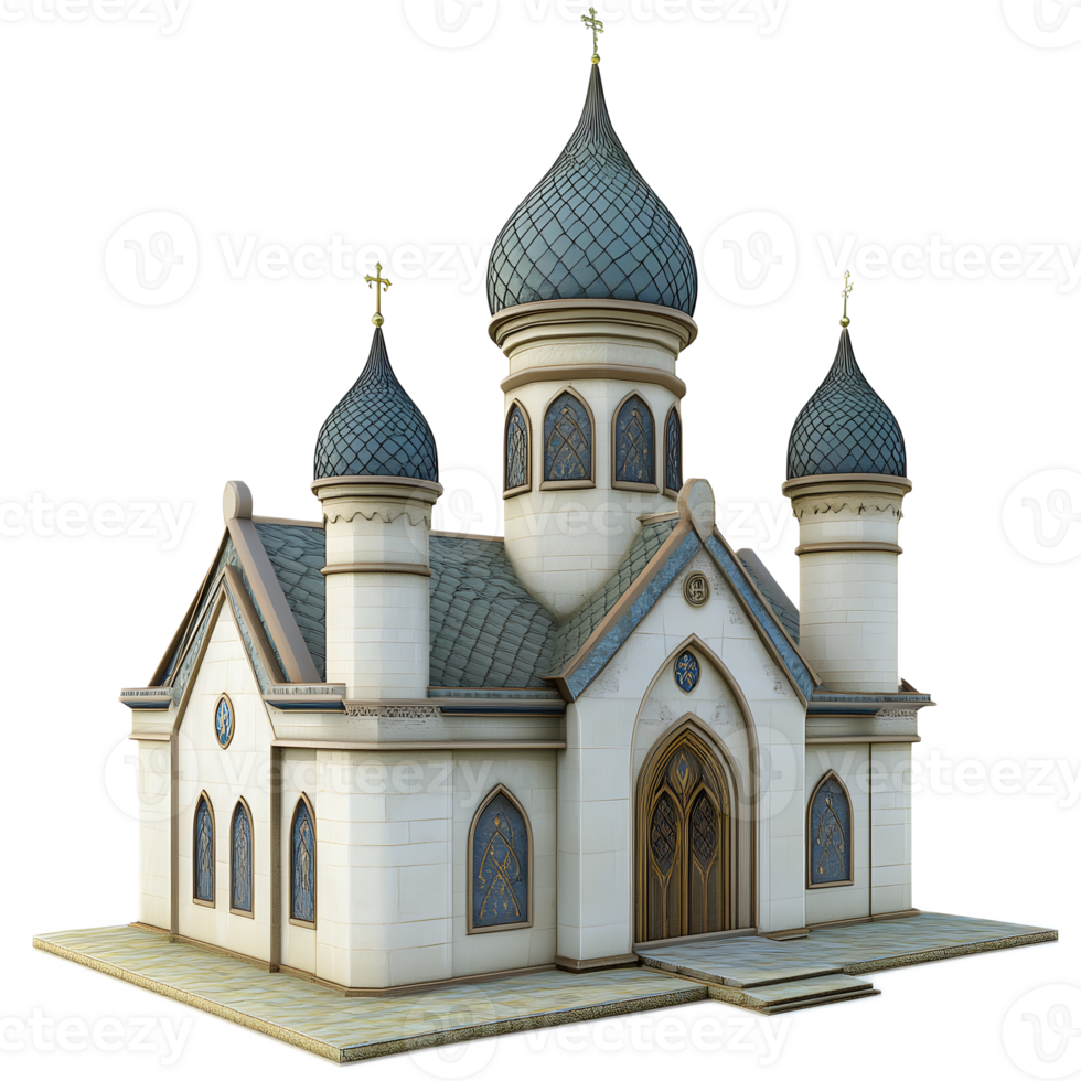 Ornate Orthodox Christian Cathedral with Domed Towers and Crosses png