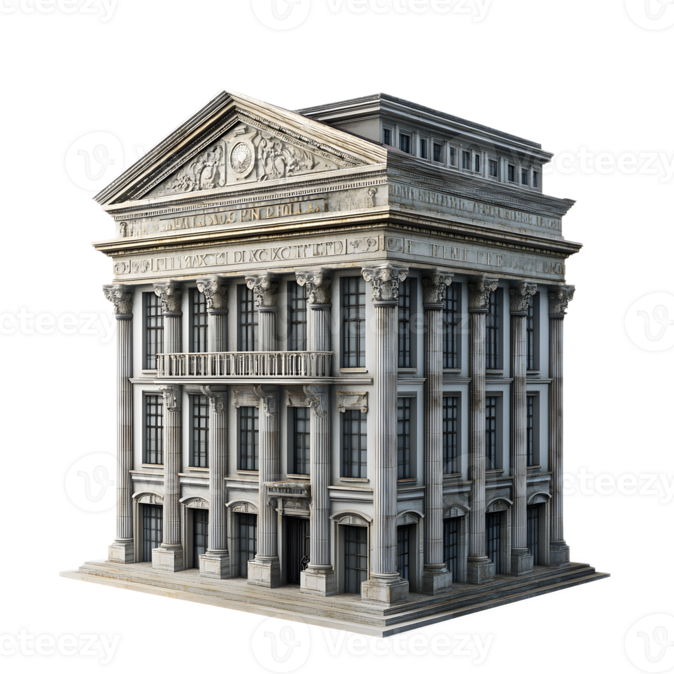 Ornate Neoclassical Financial Building Facade with Columns and Intricate Details png