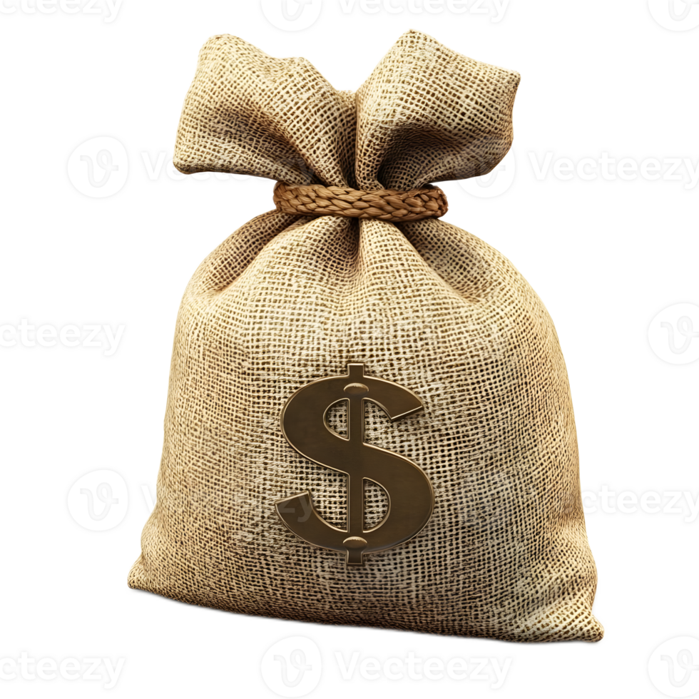Money Bag Isolated on White Background 3D Render Depicting Wealth and Financial Abundance png