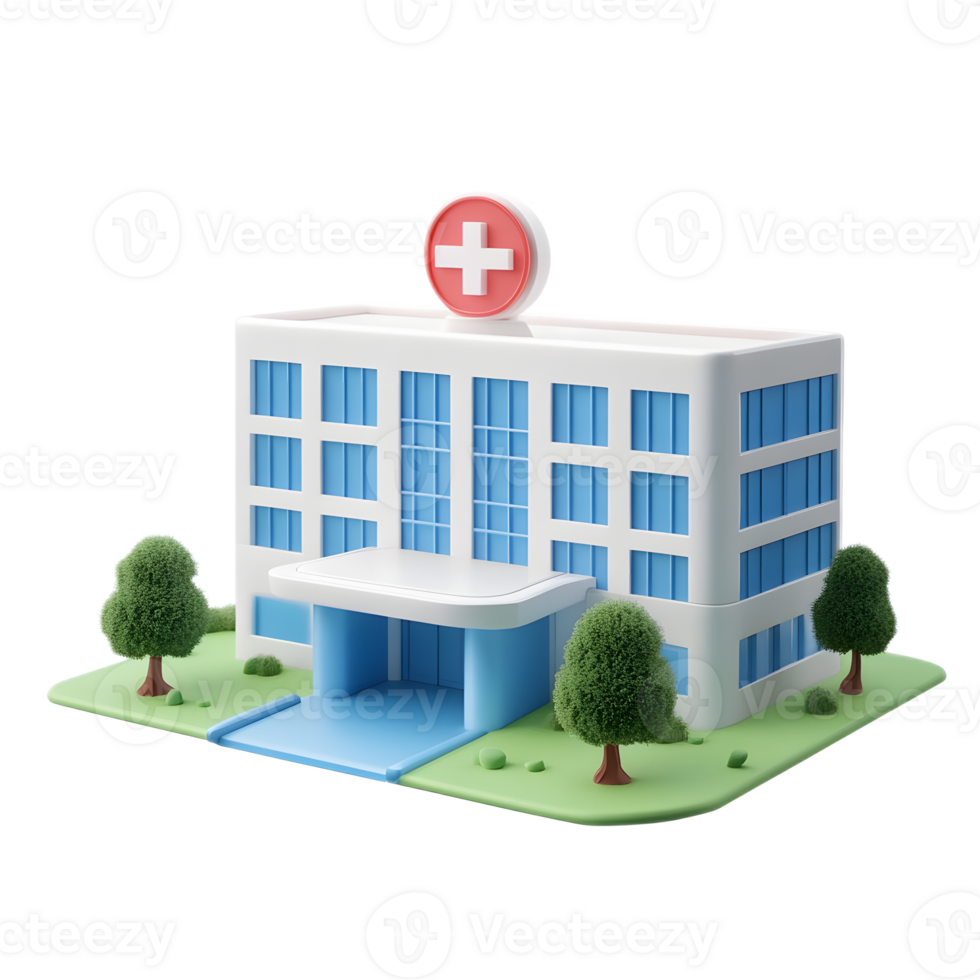 Modern Hospital Building with Medical Cross Icon on Isolated Background png