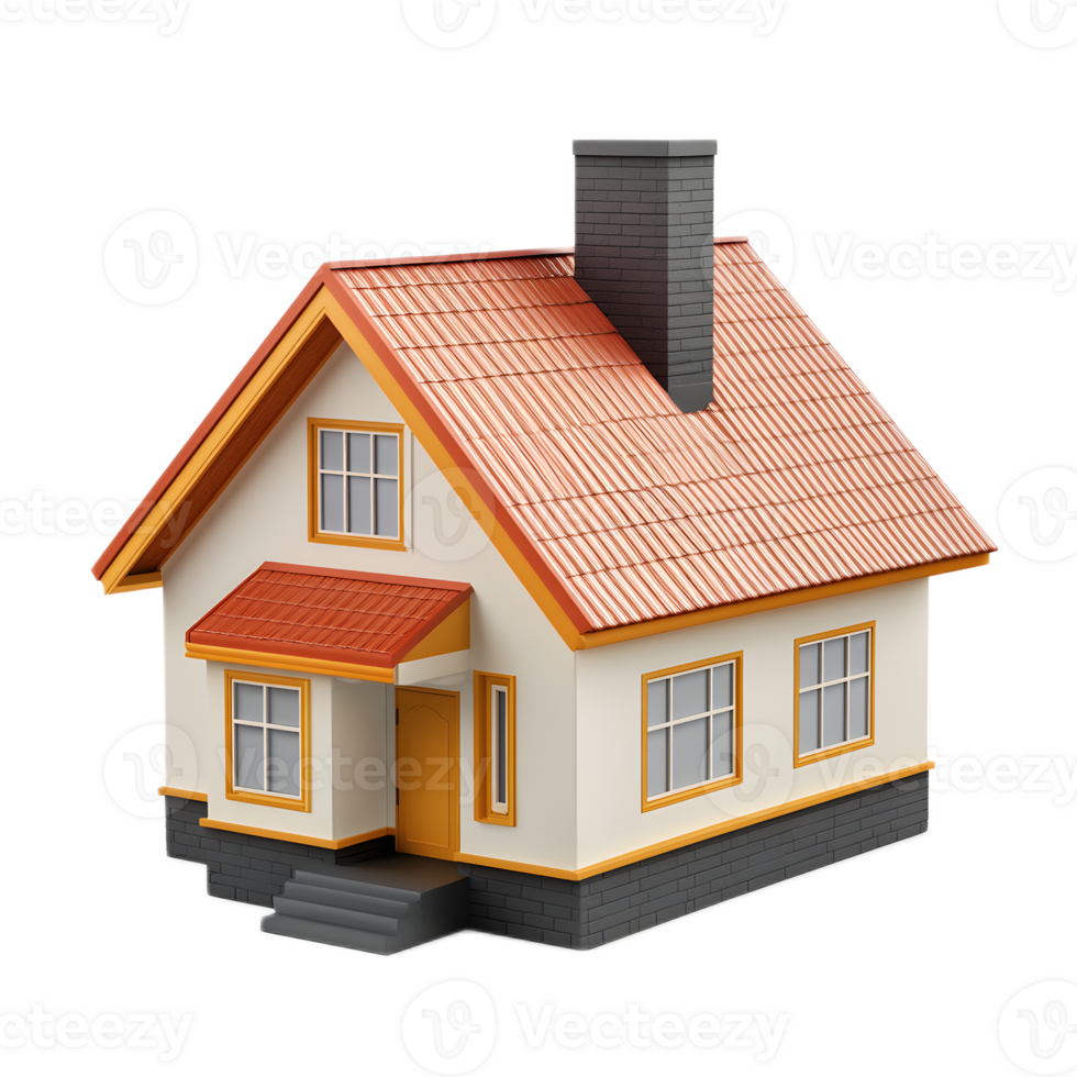 Miniature Model of a Cozy Residential Home with Orange Tiled Roof and Chimney png