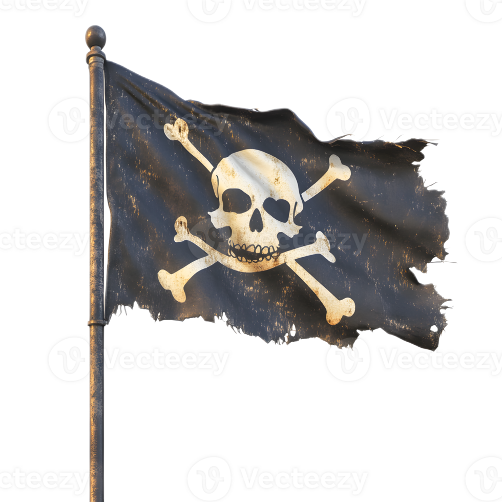 Ominous Pirate Flag with Skull and Crossbones Symbol on Black Grunge Texture Background png
